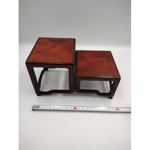 290 - Chinese Qing Dynasty Huanghuali Wood Two Tier Stand 20cm x 11.5cm a/f to leg