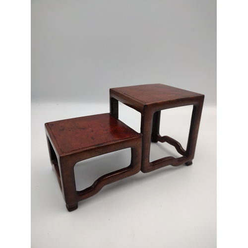 292 - Chinese Huanghuali Wood Two Tier Stand 17.5cm x 10cm