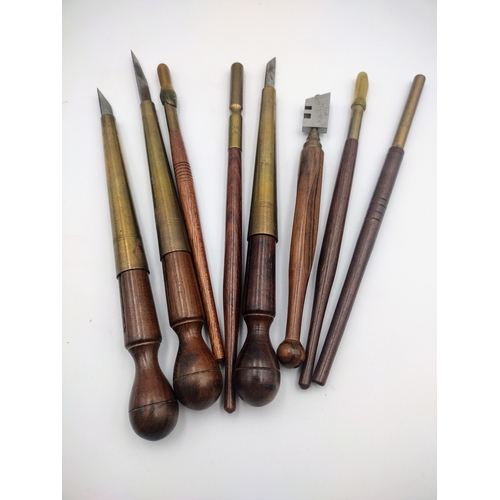 296 - Set of 8 Shaw (England) Antique Leatherworking, Bookbinding, and Tile/Glass Cutting Tools, Brass and... 