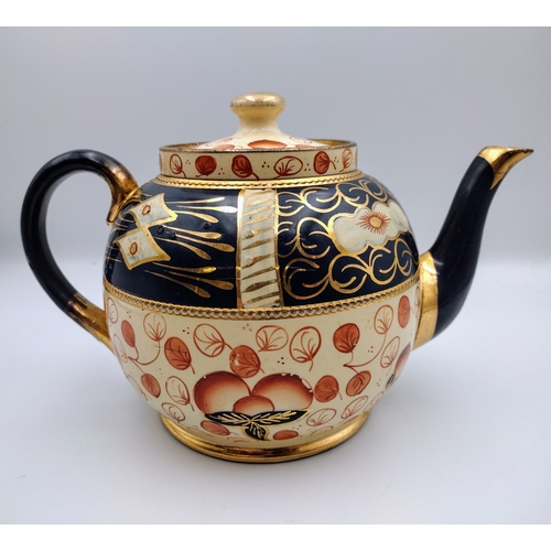 323 - Mid-19th Century Gaudy Welsh Redware Teapot with Imari Palette, Approx. 24cm x 17cm