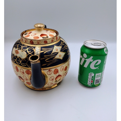 323 - Mid-19th Century Gaudy Welsh Redware Teapot with Imari Palette, Approx. 24cm x 17cm