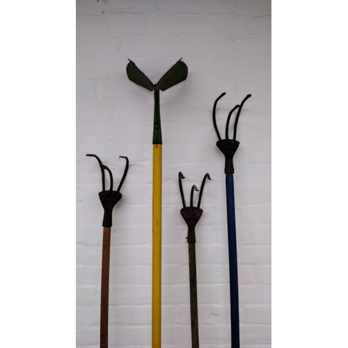 426 - Set of Four Vintage Agricultural and Garden Tools, Including Three Hand Cultivators/Grubbers and a D... 