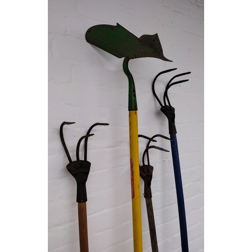 426 - Set of Four Vintage Agricultural and Garden Tools, Including Three Hand Cultivators/Grubbers and a D... 