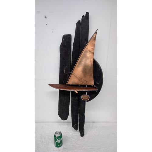 399 - Custom Copper and Driftwood Nautical Wall Sculpture by Thomas Palmqvist, Circa 1970s–1980s