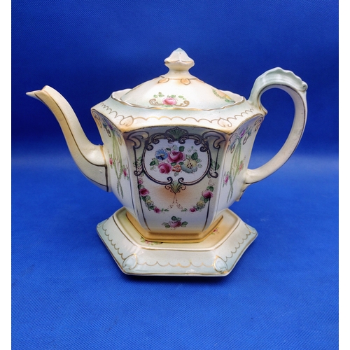 463 - F & Sons Ltd Milton Burslem Victorian Aesthetic Movement Hexagonal Teapot with Floral Garlands and M... 