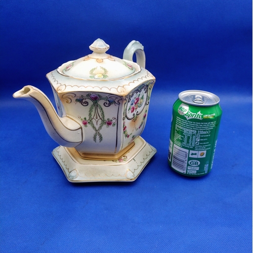 463 - F & Sons Ltd Milton Burslem Victorian Aesthetic Movement Hexagonal Teapot with Floral Garlands and M... 