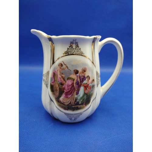 466 - Set of Three Austrian Pearl Lustre Jugs with Neoclassical Transfer Designs and Gilded Decoration, Ci... 