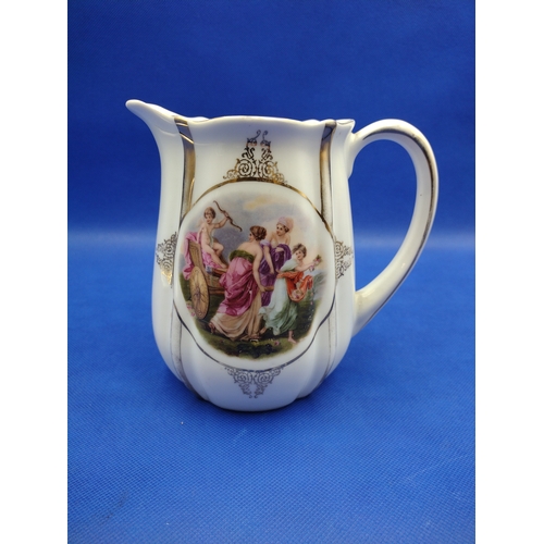 466 - Set of Three Austrian Pearl Lustre Jugs with Neoclassical Transfer Designs and Gilded Decoration, Ci... 