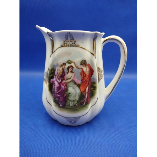 466 - Set of Three Austrian Pearl Lustre Jugs with Neoclassical Transfer Designs and Gilded Decoration, Ci... 