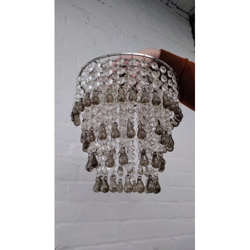 470 - Art Deco Style Crystal Chandelier with Clear and Smoky Glass Droplets, 23cm Diameter, 26cm Depth