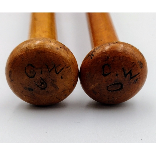 472 - Pair of Vintage Wooden Exercise Batons, Mid-20th Century, Good Condition Marked 