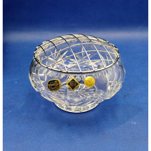 303 - Vintage Bohemia Lead Crystal Flower Frog/Arranger with Metal Grid Insert, Approx. 14cm Width, in Ori... 