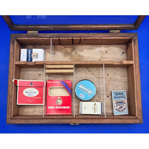 216 - Wooden Tobacco Cigar/Cigarette Display Case inc contents