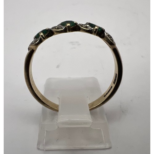 5 - Vintage 9ct 375 Gold Three-Stone Emerald and Diamond Ring Hallmarked Birmingham 1998 2.6g Approx siz... 