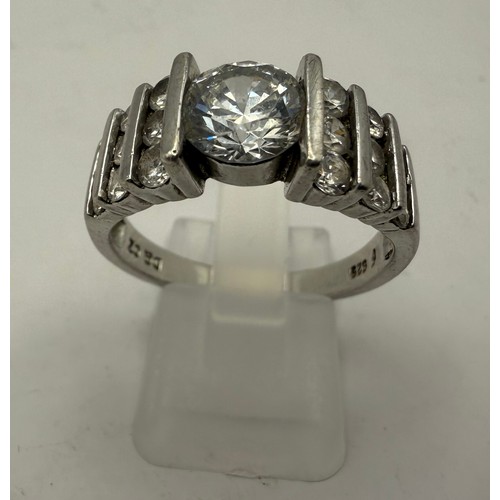 10 - Sterling 925 Silver And Curbic Zirconia Ring. Size V Approx 5.9g