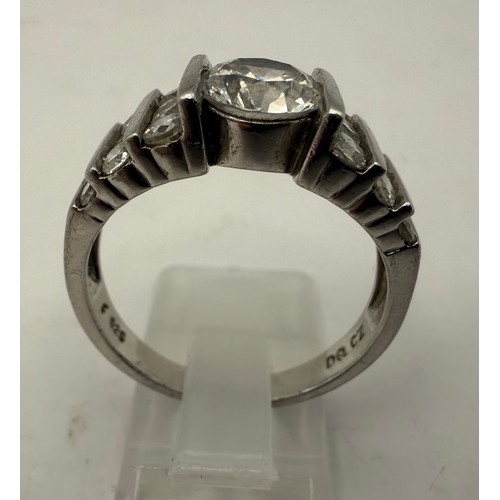 10 - Sterling 925 Silver And Curbic Zirconia Ring. Size V Approx 5.9g