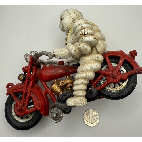 245 - Cast Iron Michelin Man On Red Motorbike - Iconic Advertising History