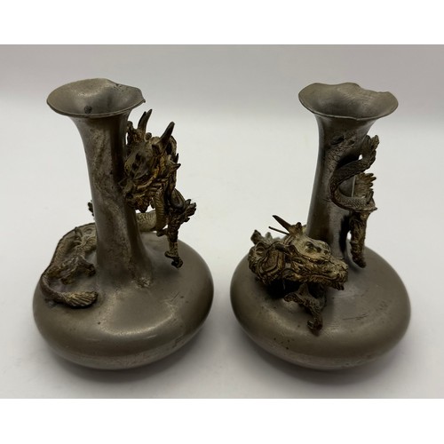 283 - Late 19th / Early 20th Century Pair of Japanese Spill Vases Carrying Gilt Dragons a/f