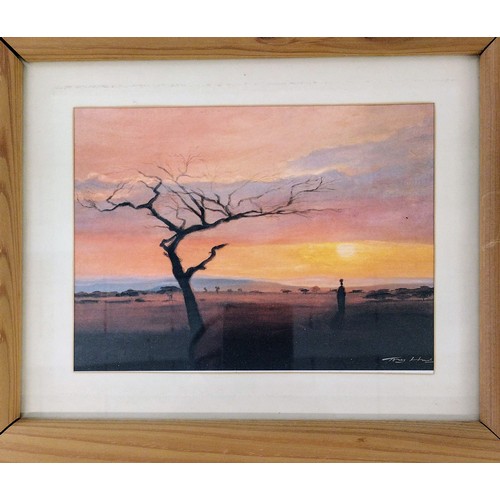 430 - Three Framed and Glazed Prints by Tony Hudson, Featuring Southern African Landscapes and Figures, La... 