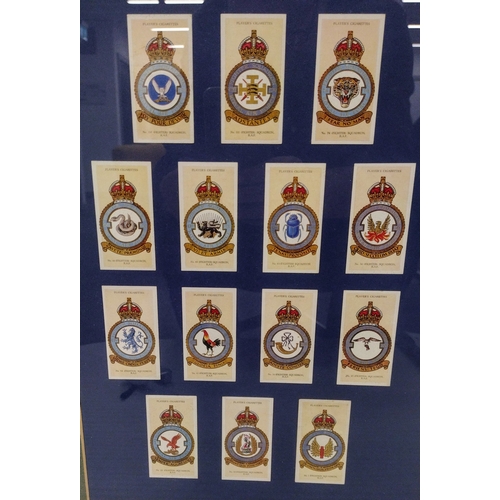 436 - Player's Cigarettes Royal Air Force Squadron Insignia Cards, 1930s, Part Set of 28, Framed and Glaze... 