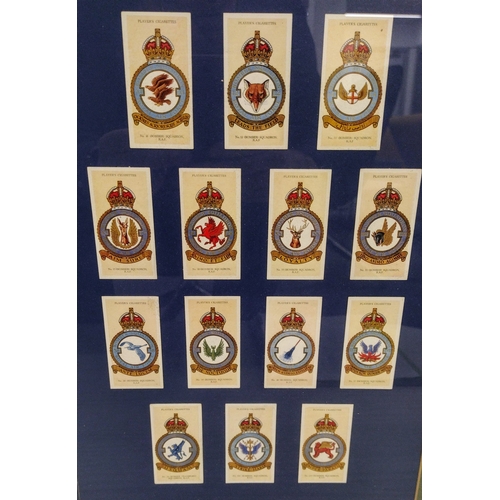 436 - Player's Cigarettes Royal Air Force Squadron Insignia Cards, 1930s, Part Set of 28, Framed and Glaze... 