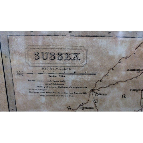 437 - 1835 County Map of Sussex by J. & C. Walker, Published by Longman, Hurst, Rees, Orme & Co., Featurin... 