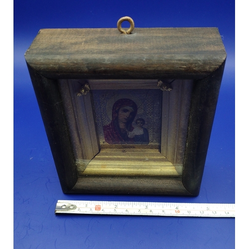 228 - Framed Russian Orthodox Kazan Mother of God Religious Icon, Late 19th–Early 20th Century, Chromolith... 