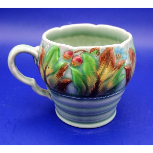 229 - Clarice Cliff Celtic Leaf and Berry Pattern Cup, 1930s, Embossed Design, Impressed Mark 42A