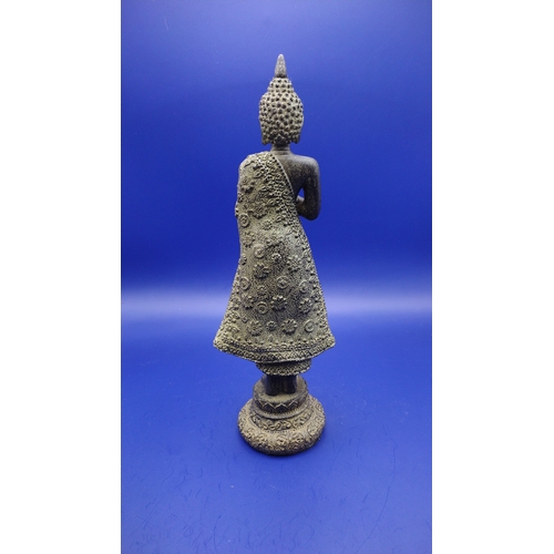 231 - Mid-20th Century Thai Gilded Resin Standing Buddha Statue with Faux Gemstone Inlays approx 27cm high