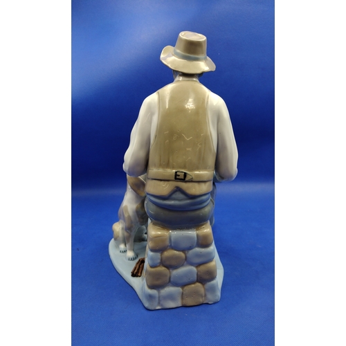 233 - Early Lladró Glazed Porcelain Figurine of a Seated Man with a Dog, Circa 1960s–1970s, Unmarked. Appr... 