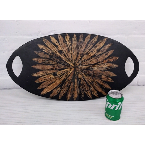 234 - Mid-20th Century Philippine Lauan Hardwood Lacquered Serving Tray with Radiating Sunburst Veneer Des... 