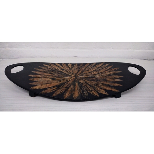 234 - Mid-20th Century Philippine Lauan Hardwood Lacquered Serving Tray with Radiating Sunburst Veneer Des... 