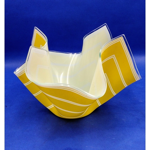 235 - Art Glass Handkerchief Vase with Yellow and White Geometric Decoration, Possibly Murano or Chance, C... 