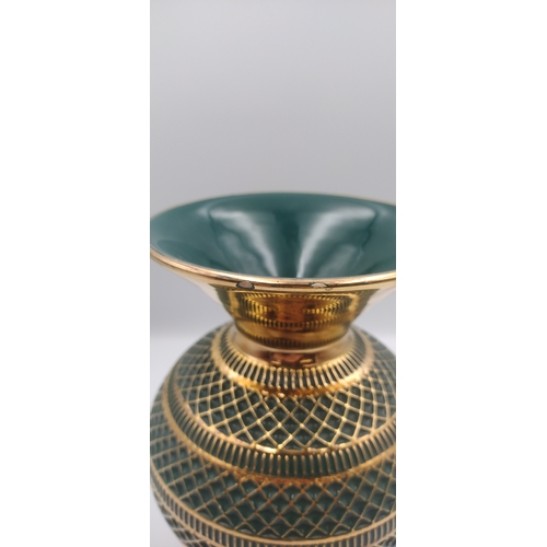 242 - Mid-20th Century Italian Sesto Fiorentino Ceramic Vase, 23cm High, Blue / Green and Gilt Geometric D... 