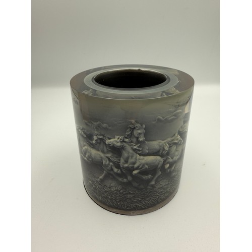 250 - Chinese Horses Of Success Resin Pot