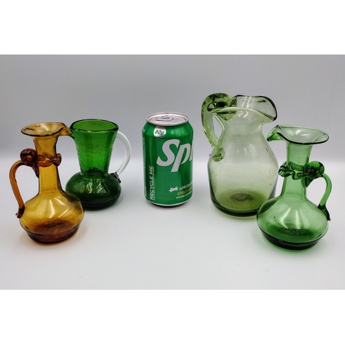 253 - Collection of Four 19th and Early 20th Century Hand-Blown Glass Jugs, Including Stourbridge and Bohe... 