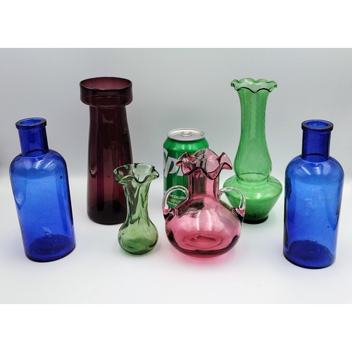 254 - Collection of Early 20th Glassware including Cranberry Glass and Bristol Blue Style Bottles