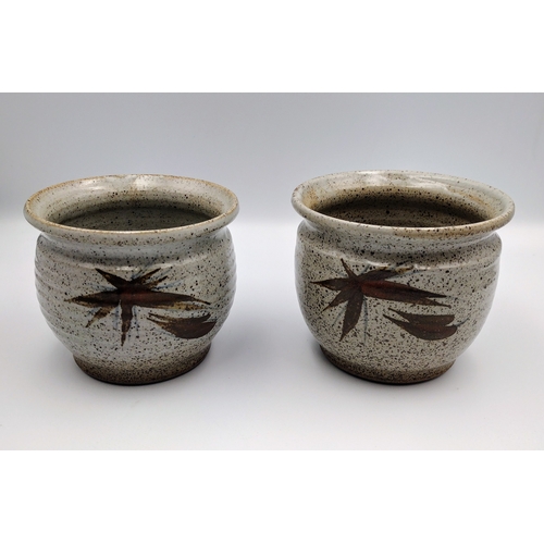 255 - Pair of Philip and Frannie Leach Springfield Pottery Stoneware Pots, Hand-Painted Bamboo Design, Pos... 