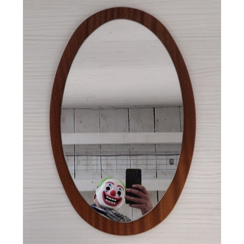 395 - Mid-20th Century Oval Wall Mirror with Wooden Frame and Metal Hanging Fixture, Approx. 57cm x 31cm