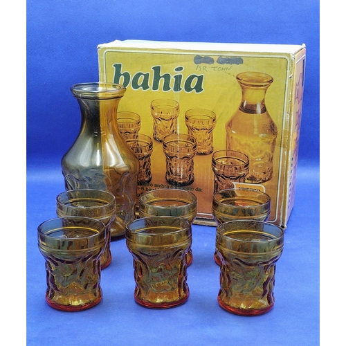 287 - 1970s Bahia Amber Glass Carafe and Tumbler Set, Complete with Original Box