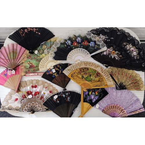 278 - Extensive Collection of Vintage and Antique Folding Fans, Including Lace, Painted, and Carved Exampl... 