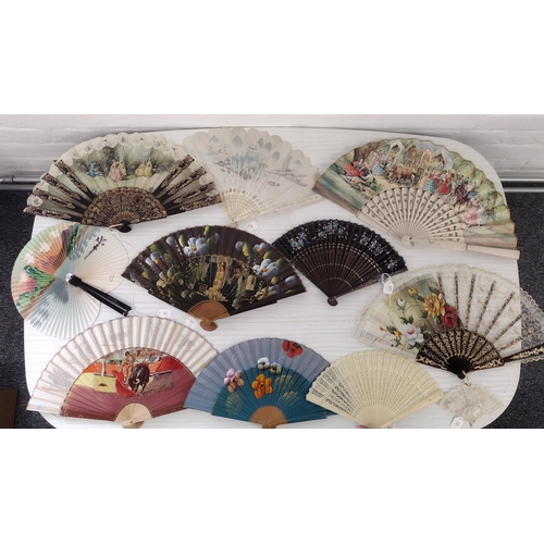 278 - Extensive Collection of Vintage and Antique Folding Fans, Including Lace, Painted, and Carved Exampl... 