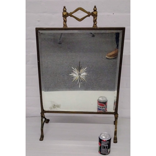 405 - Edwardian Brass Framed Cheval-Style Fire Screen Mirror with Starburst Etching, Circa 1900–1910