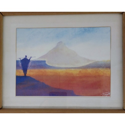 430 - Three Framed and Glazed Prints by Tony Hudson, Featuring Southern African Landscapes and Figures, La... 