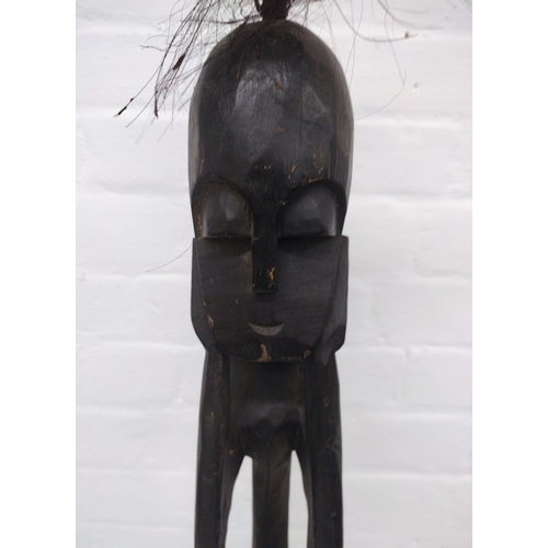 444 - West African Carved Wooden Figure with Animal Hair Headdress, Baule or Dogon, Circa 1960s–1970s appr... 