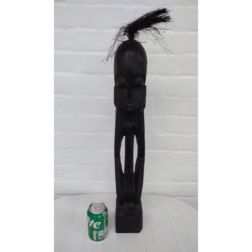 444 - West African Carved Wooden Figure with Animal Hair Headdress, Baule or Dogon, Circa 1960s–1970s appr... 