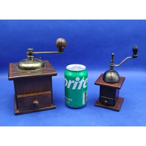 200 - Pair of Vintage Wood and Brass Coffee and Pepper (smaller one) Grinders with Turned Wooden Handles a... 