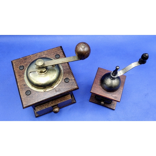 200 - Pair of Vintage Wood and Brass Coffee and Pepper (smaller one) Grinders with Turned Wooden Handles a... 