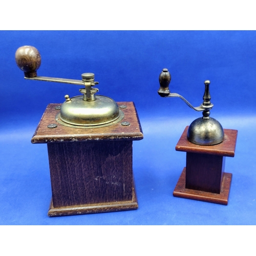 200 - Pair of Vintage Wood and Brass Coffee and Pepper (smaller one) Grinders with Turned Wooden Handles a... 