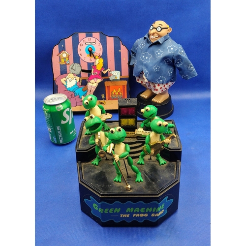 207 - Set of Three Vintage Novelty Items, Including Green Machine The Frog Band, Saucy Father Time Animate... 